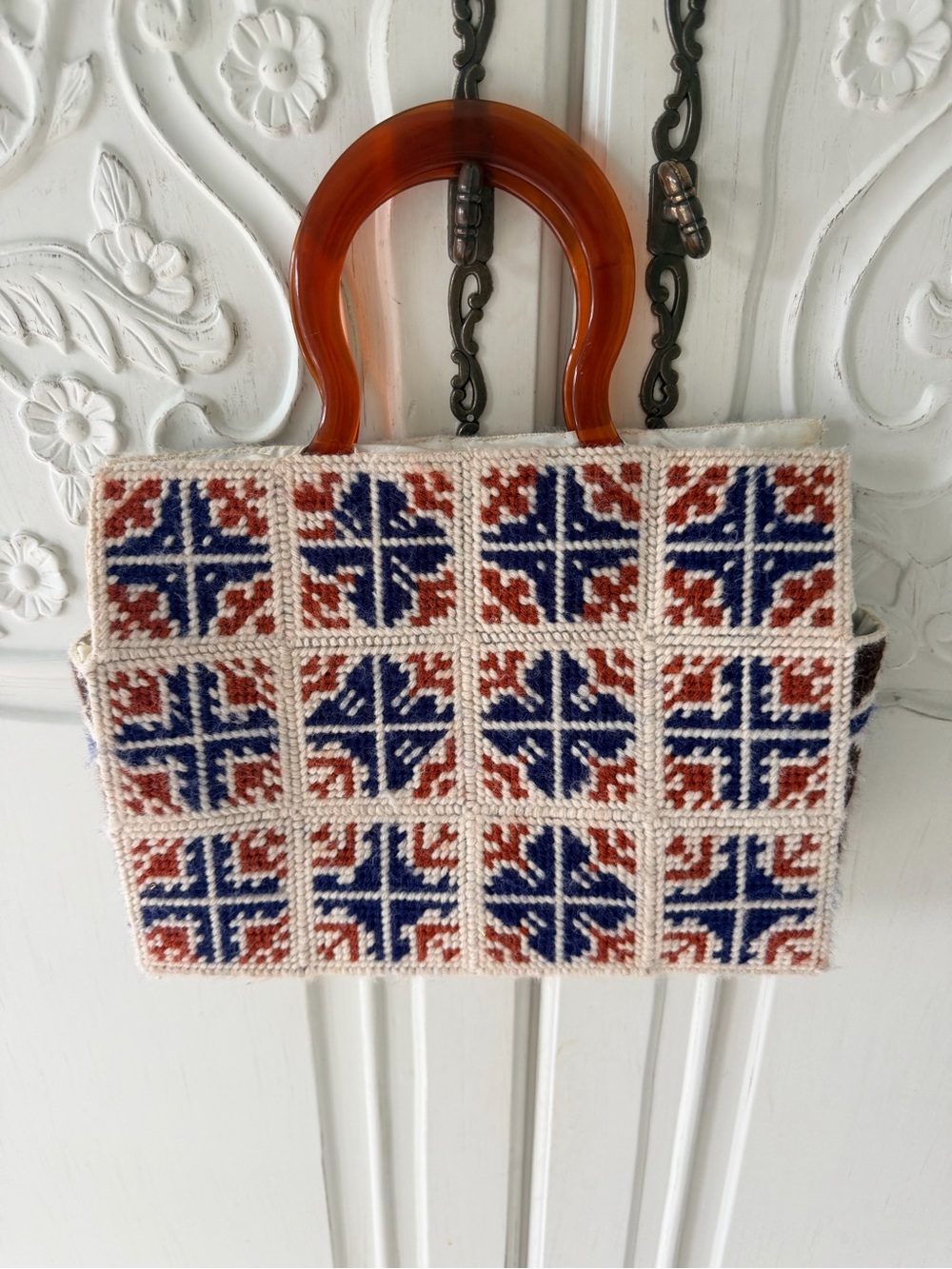 Vintage Handmade Carpet Knit Bag
